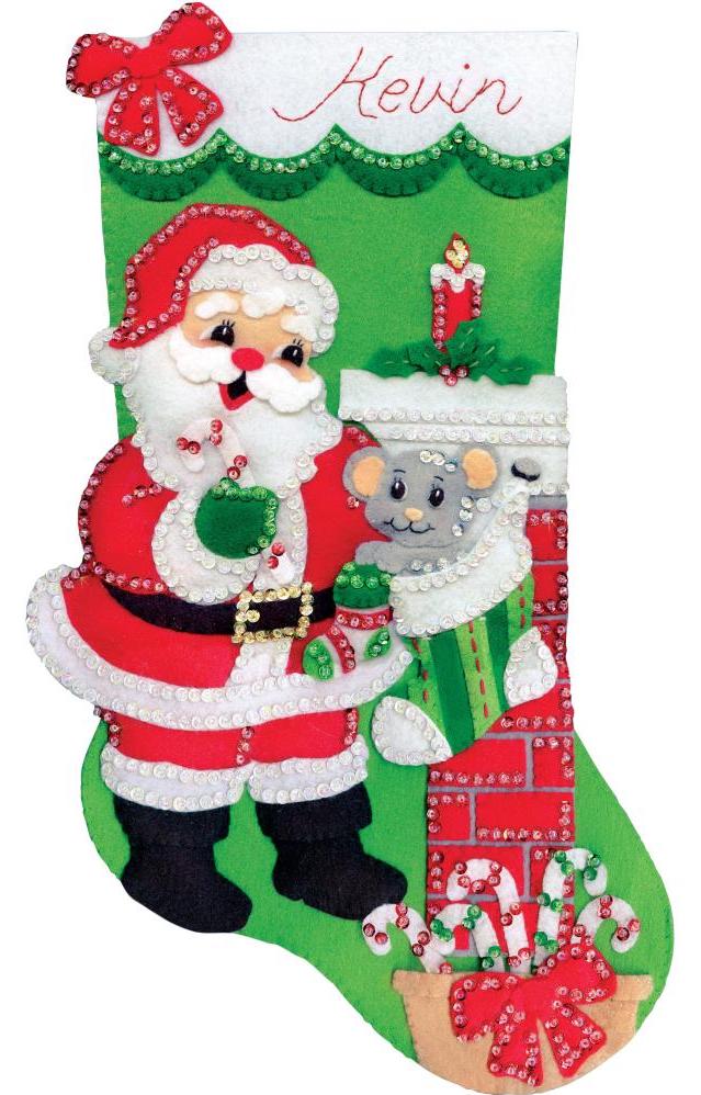 DIY Design Works Santa with Mouse Fireplace Christmas Eve Felt Stocking Kit 5257