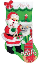 Load image into Gallery viewer, DIY Design Works Santa with Mouse Fireplace Christmas Eve Felt Stocking Kit 5257