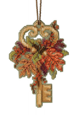 DIY Mill Hill Autumn Key Antique Key Fall Leaves Bead Cross Stitch Ornament Kit