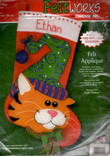 Load image into Gallery viewer, DIY Dimensions Festive Kitty Orange Cat Christmas Holiday Felt Stocking Kit 8130