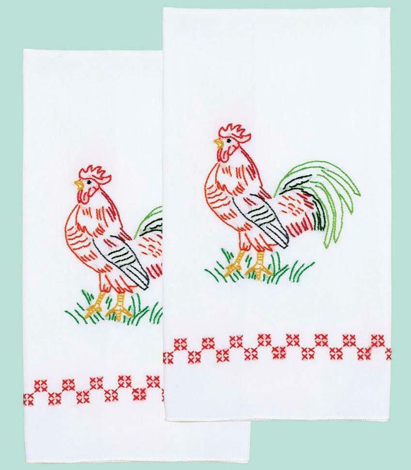 DIY Jack Dempsey Rooster Chicken Stamped Cross Stitch Guest Hand Towel Kit