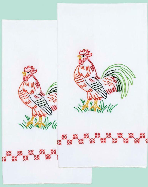 DIY Jack Dempsey Rooster Chicken Stamped Cross Stitch Guest Hand Towel Kit