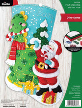 Load image into Gallery viewer, DIY Bucilla Dino Santa Dinosaur Green Christmas Holiday Felt Stocking Kit 86979E