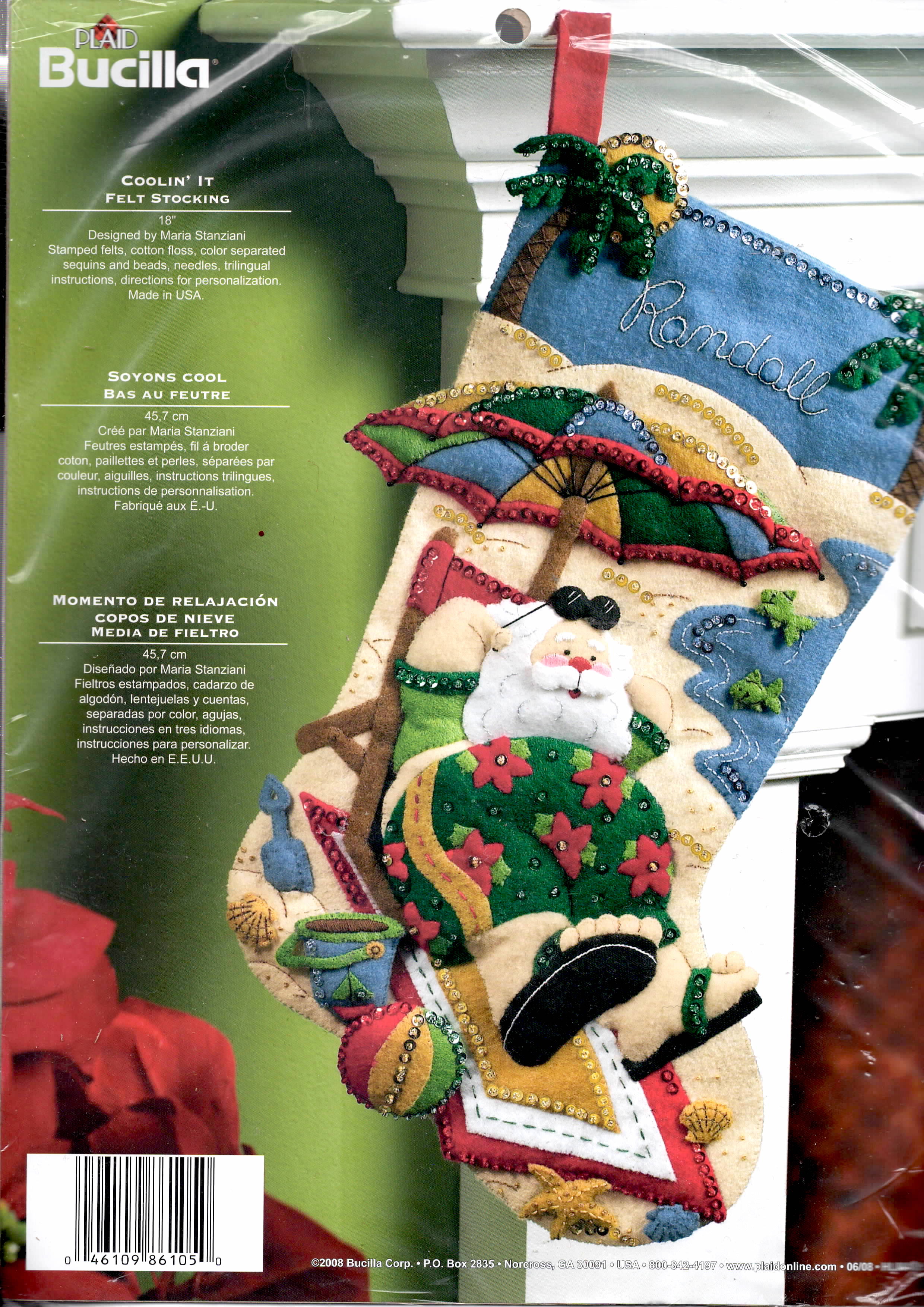 DIY Bucilla Coolin It Santa Summer Beach Christmas Felt Stocking Kit 86105