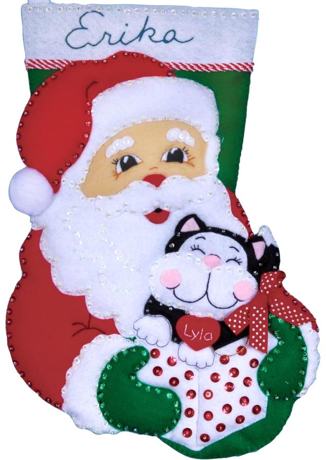 DIY Design Works Santa & Kitten Cat Christmas Eve Holiday Felt Stocking Kit 5096