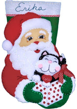 Load image into Gallery viewer, DIY Design Works Santa &amp; Kitten Cat Christmas Eve Holiday Felt Stocking Kit 5096