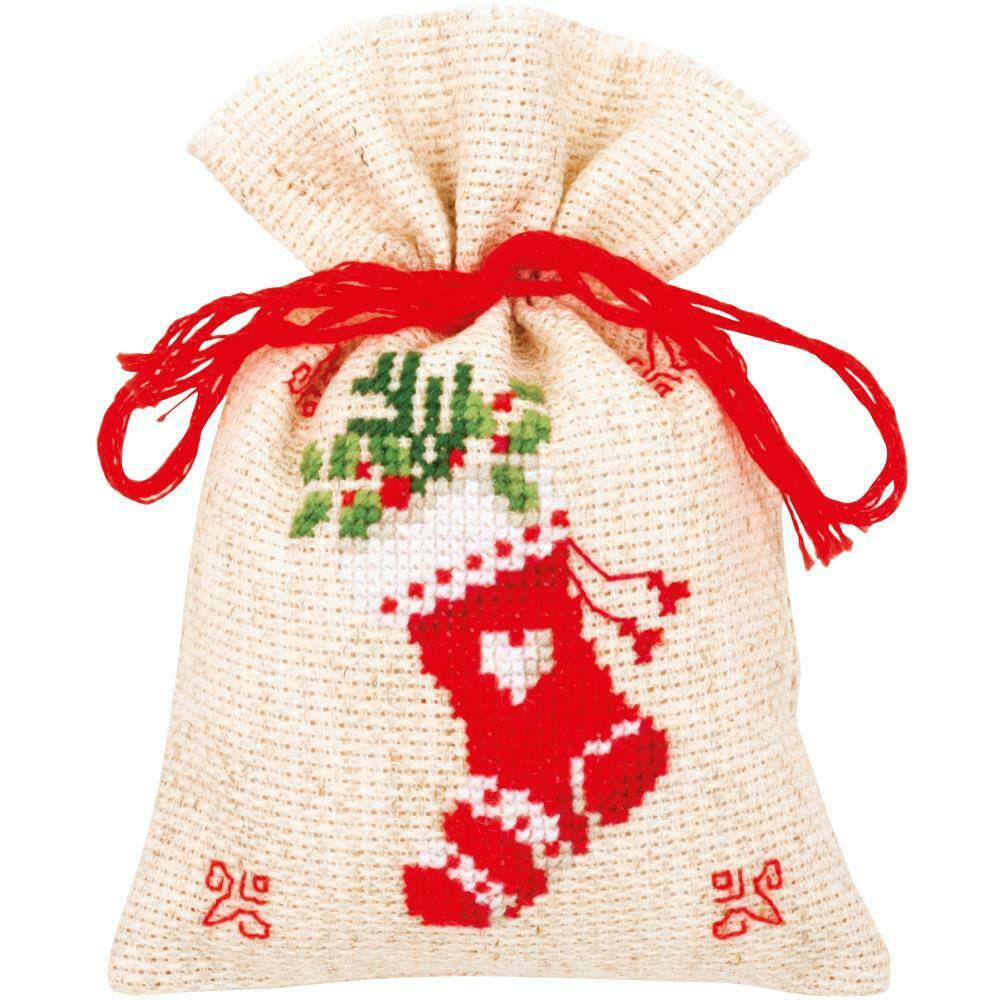 DIY Vervaco Christmas Motif Sleigh Potpourri Gift Bag Counted Cross Stitch Kit