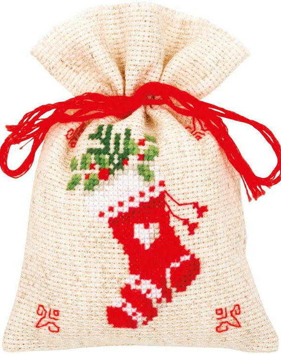 DIY Vervaco Christmas Motif Sleigh Potpourri Gift Bag Counted Cross Stitch Kit