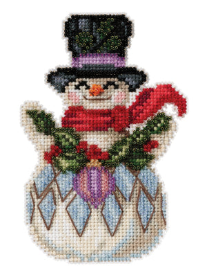 DIY Mill Hill Snowman with Holly Winter Bead Cross Stitch Picture Ornament Kit