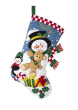 Load image into Gallery viewer, DIY Bucilla Best Friends Snowman Bear Christmas Holiday Felt Stocking Kit 89333E