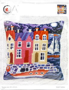 DIY Collection D'Art Night Harbor Needlepoint 16" Cushion Pillow Top Kit