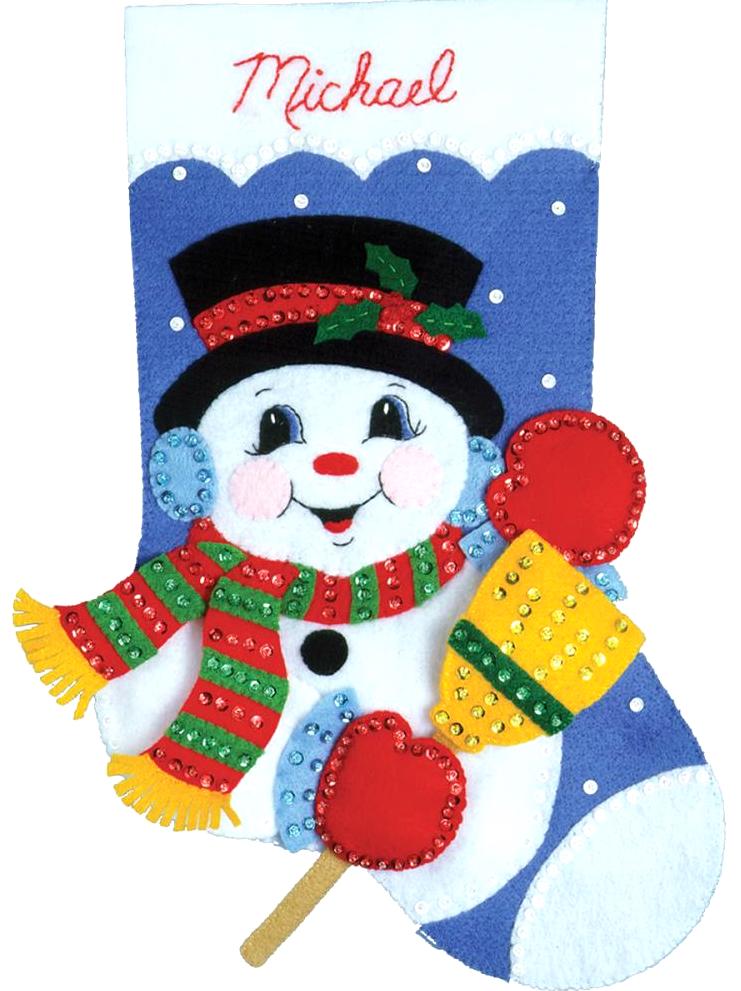 DIY Design Works Snowman with Broom Holiday Christmas Felt Stocking Kit 5055