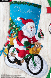 DIY Bucilla Santa on the Go Christmas Bike Bicycle Felt Stocking Kit 89249E