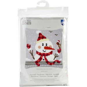 DIY Vervaco Snowman Christmas Snow Cross Stitch Needlepoint 16" Pillow Top Kit