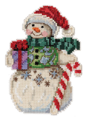 DIY Mill Hill Snowman with Candy Cane Christmas Bead Cross Stitch Ornament Kit