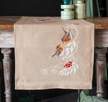 Load image into Gallery viewer, DIY Vervaco Robins in Winter Birds Holiday Stamped Cross Stitch Table Runner Kit