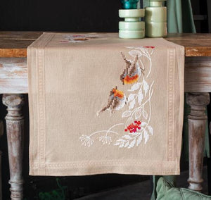 DIY Vervaco Robins in Winter Birds Holiday Stamped Cross Stitch Table Runner Kit