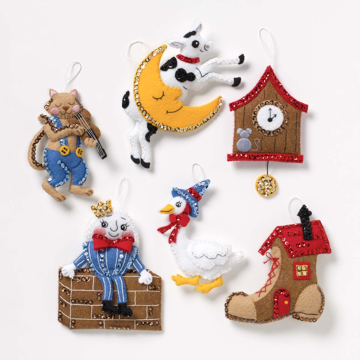 DIY Bucilla Nursery Rhyme Storybook Character Christmas Felt Ornament Kit 89451E