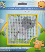 Load image into Gallery viewer, DIY NeedleArt World Trumpeting Elephant Beginner Needlepoint Starter Kit 4&quot; x 4&quot;