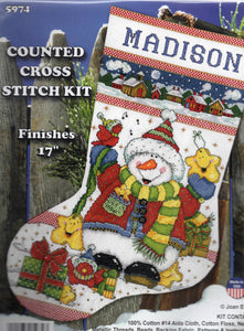DIY Design Works Snowman Fun Christmas Counted Cross Stitch Stocking Kit 5974