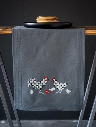 DIY Vervaco Rooster and Chicken Farmhouse Stamped Cross Stitch Table Runner Kit