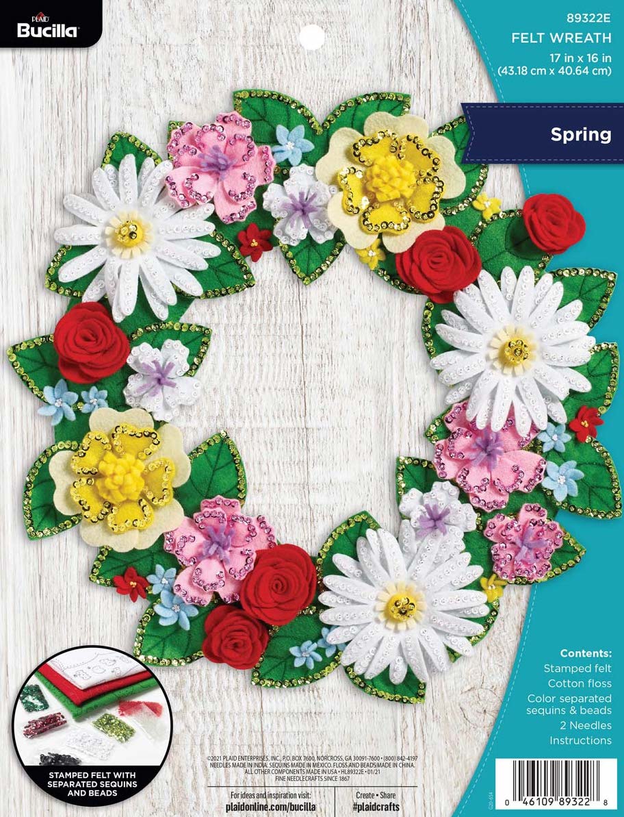 DIY Bucilla Spring Flowers Rose Daisy Daffodil Wreath Felt Craft Kit 89322E