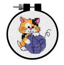 Load image into Gallery viewer, DIY Dimensions Kitty Cat Kids Beginner Counted Cross Stitch Kit w Frame