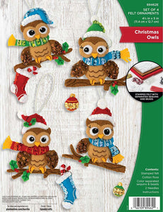 DIY Bucilla Christmas Owls Birds Holiday Owls on Branch Felt Ornament Kit 89462E