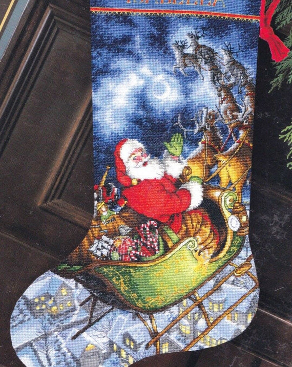 DIY Dimensions Santas Flight Christmas Counted Cross Stitch Stocking Kit 08923