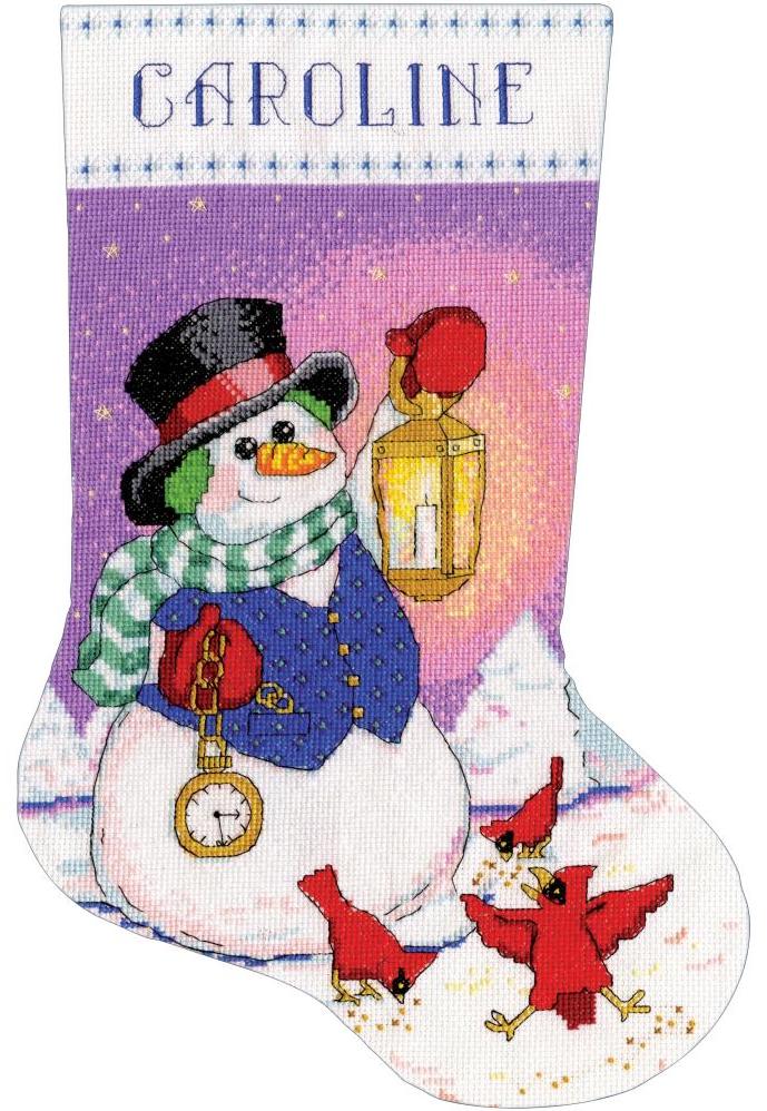 DIY Design Works Snowman Lantern Counted Cross Stitch Stocking Kit 5995
