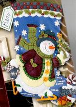 Load image into Gallery viewer, DIY Bucilla Skating Snowman Skate Christmas Eve Holiday Felt Stocking Kit 85429