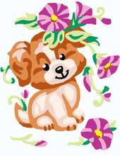 Load image into Gallery viewer, DIY Collection D&#39;Art Puppy Flower Needlepoint Wall Hanging Picture Kit 5&quot; x 7&quot;