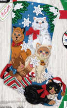 Load image into Gallery viewer, DIY Bucilla Christmas Kitties Holiday Cats Snowflakes Felt Stocking Kit 89241E