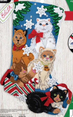 DIY Bucilla Christmas Kitties Holiday Cats Snowflakes Felt Stocking Kit 89241E