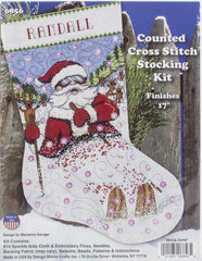 DIY Design Works Skiing Santa Christmas Counted Cross Stitch Stocking Kit 6856