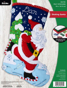 Damaged DIY Bucilla Skating Santa Christmas Felt Stocking Kit 89479E