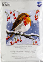 Load image into Gallery viewer, DIY Vervaco Red Robin Winter Berries Yarn Chunky Needlepoint 16&quot; Pillow Top Kit