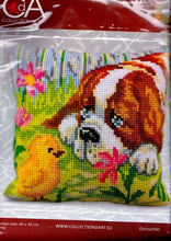 Load image into Gallery viewer, DIY Collection D&#39;Art Puppy Dog Chick Cross Stitch Needlepoint 16&quot; Pillow Top Kit