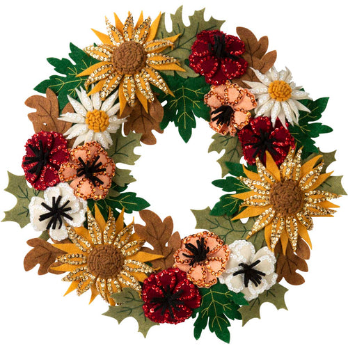 DIY Bucilla Fall Floral Thanksgiving Holiday Flower Felt Wreath Craft Kit 89278E