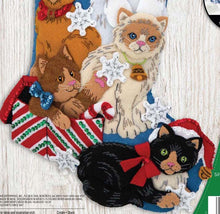 Load image into Gallery viewer, DIY Bucilla Christmas Kitties Holiday Cats Snowflakes Felt Stocking Kit 89241E