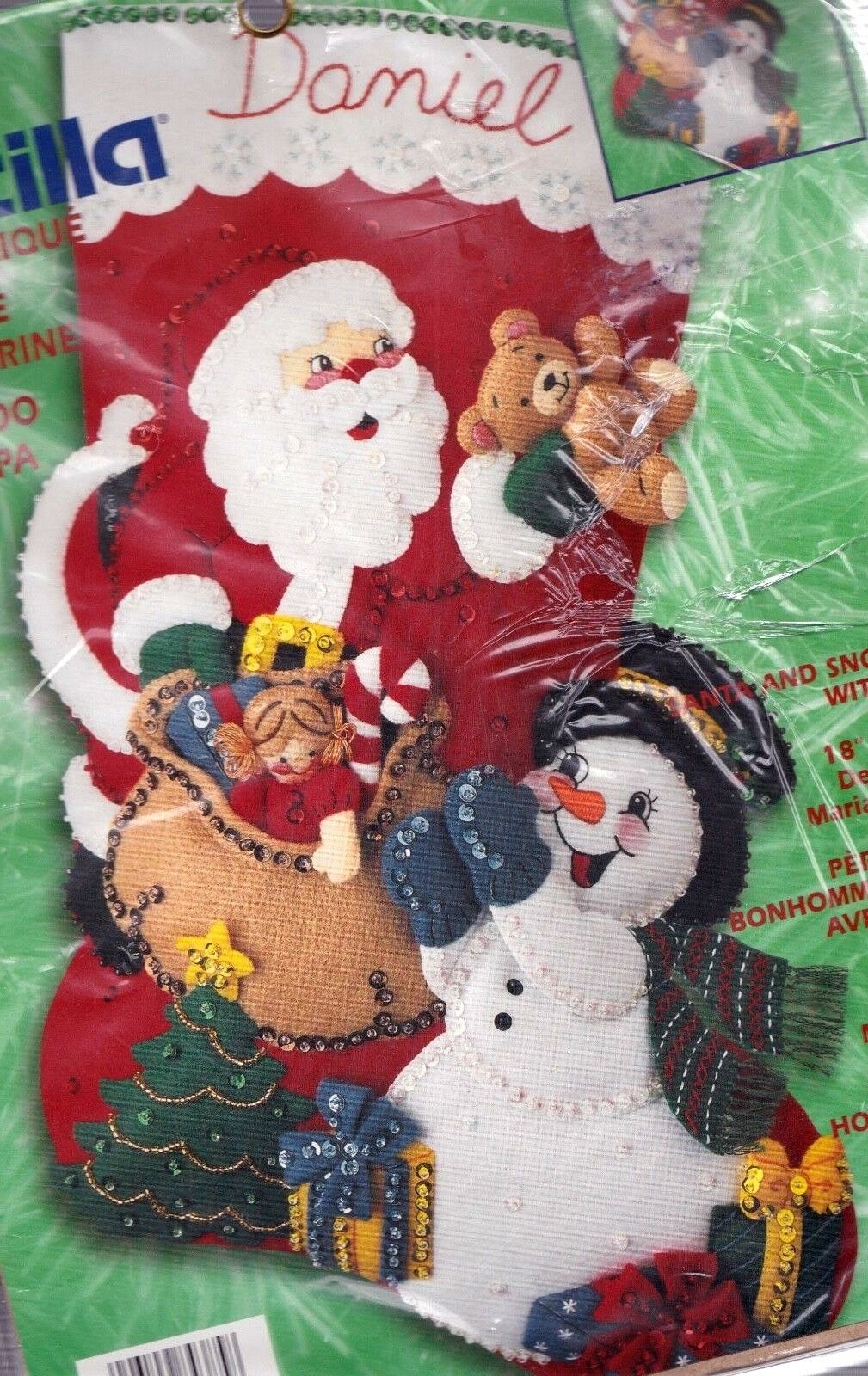 DIY Bucilla Santa and Snowman Bear Christmas Holiday Felt Stocking Kit 84385