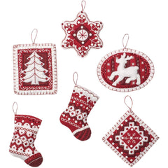 DIY Bucilla Nordic Christmas Snow Tree Stocking Red Felt Ornaments Kit 86964E