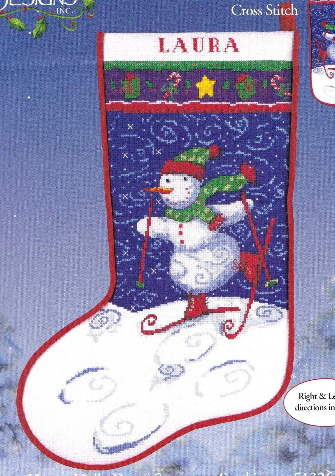 DIY Happy Holly Days Snowman Christmas Counted Cross Stitch Stocking Kit 51326