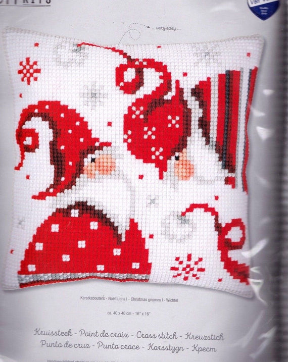 DIY Vervaco Christmas Gnomes Chunky Needlepoint Cushion Pillow Top Kit 16