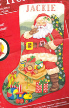 Load image into Gallery viewer, DIY Ready for Christmas Santa Toys Counted Cross Stitch Stocking Kit 08571