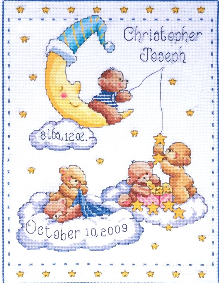 DIY Tobin Heavenly Bears Baby Birth Record Gift Counted Cross Stitch Kit 21727