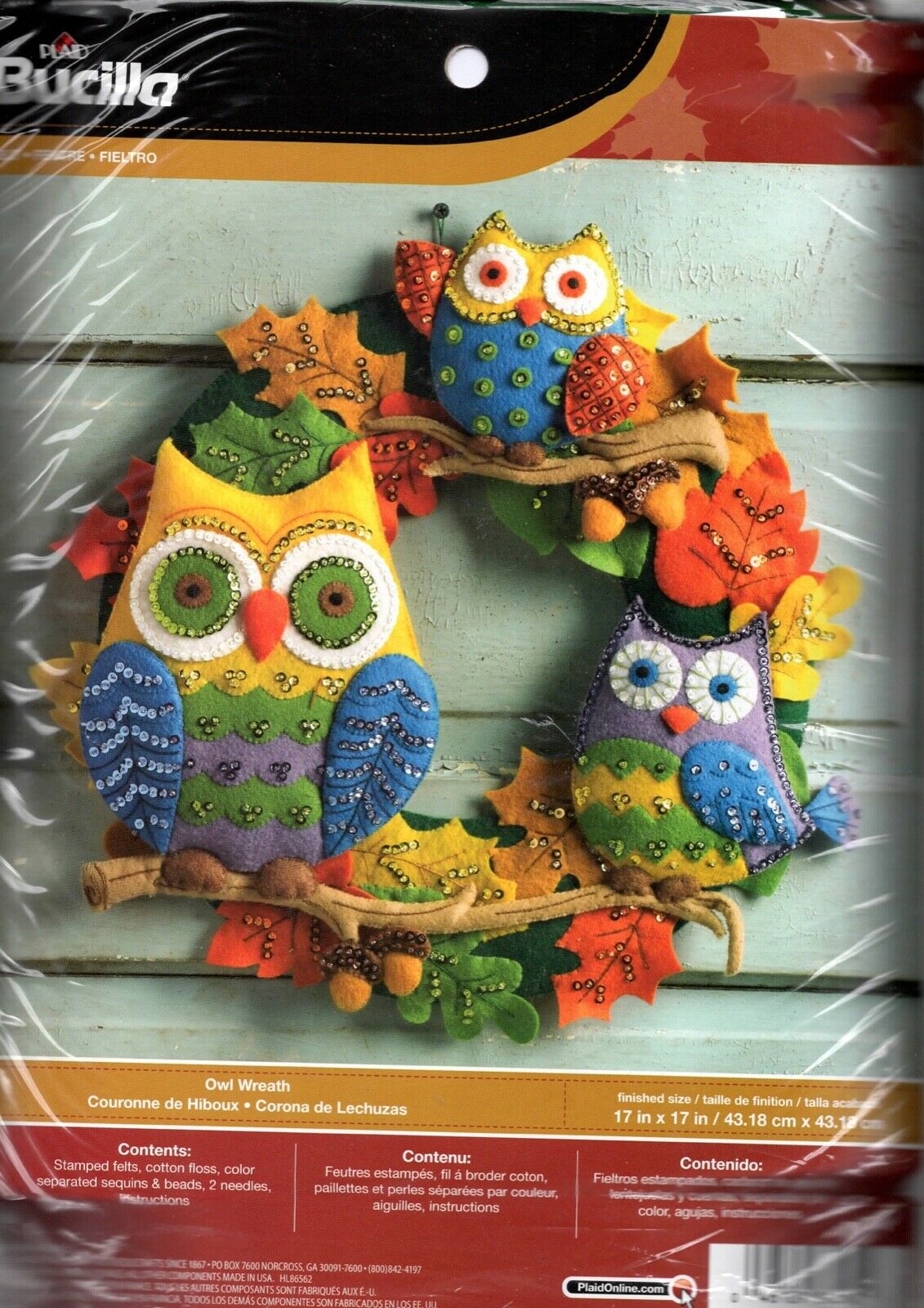DIY Bucilla Owl Birds Halloween Thanksgiving Fall Felt Wreath Craft Kit 86562