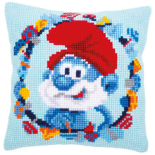 Load image into Gallery viewer, DIY Vervaco Papa Smurf Cartoon Yarn Cross Stitch Needlepoint 16&quot; Pillow Top Kit