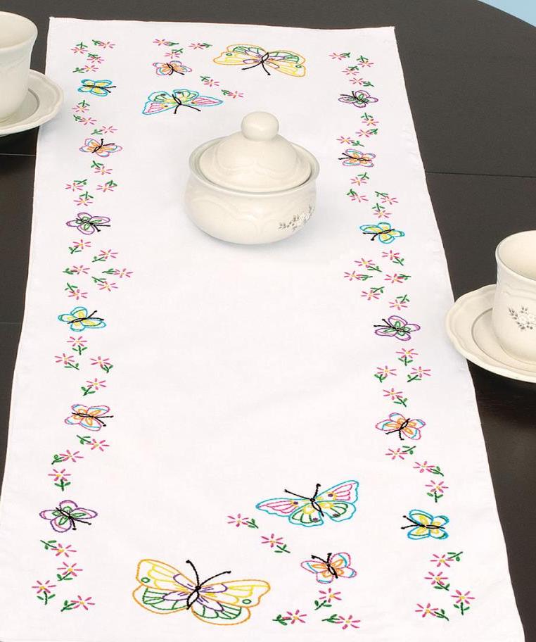 Jack Dempsey Stamped Table Runner/Scarf 15 inch X42 inch Fluttering Butterflies Jack Dempsey Stamped Table Runner/Scarf 15 inch X42 inch Fluttering Butterflies
