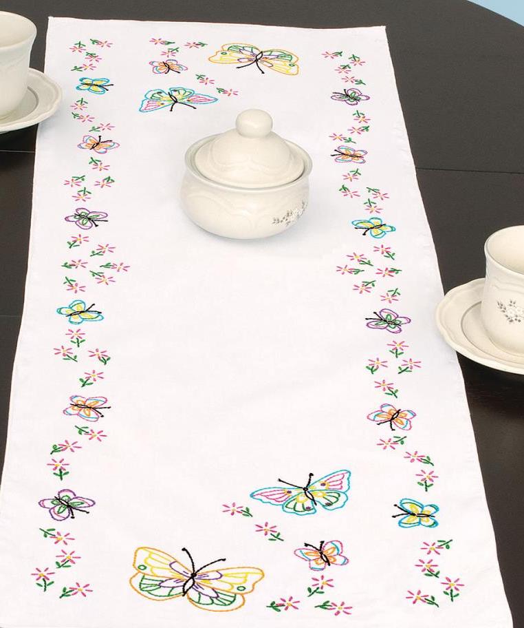 DIY Dempsey Fluttering Butterflies Stamped Embroidery Table Runner Scarf Kit